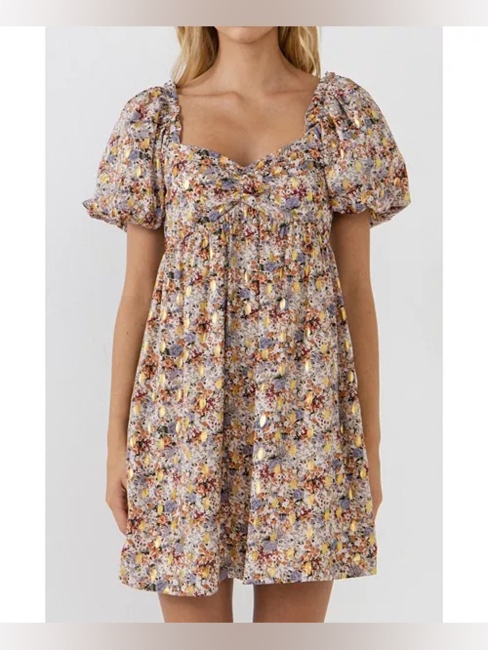 NWT! • Free The Roses • Women's Floral with Gold Print •  Babydoll Dress